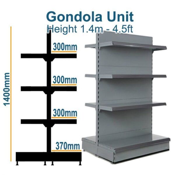 Gondola Shelving Unit 140cm x Base 37cm x Top Shelves 30cm - Middle Shelf