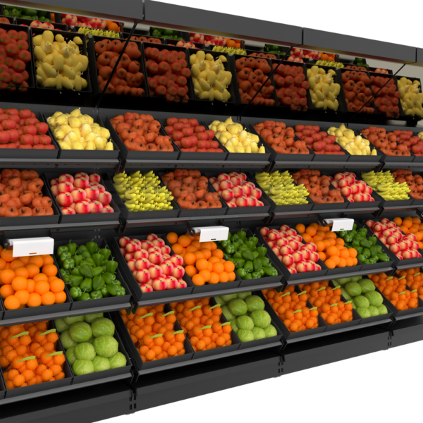 FRUIT & VEG UNIT WITH Black mirror canopy (sloping shelf)